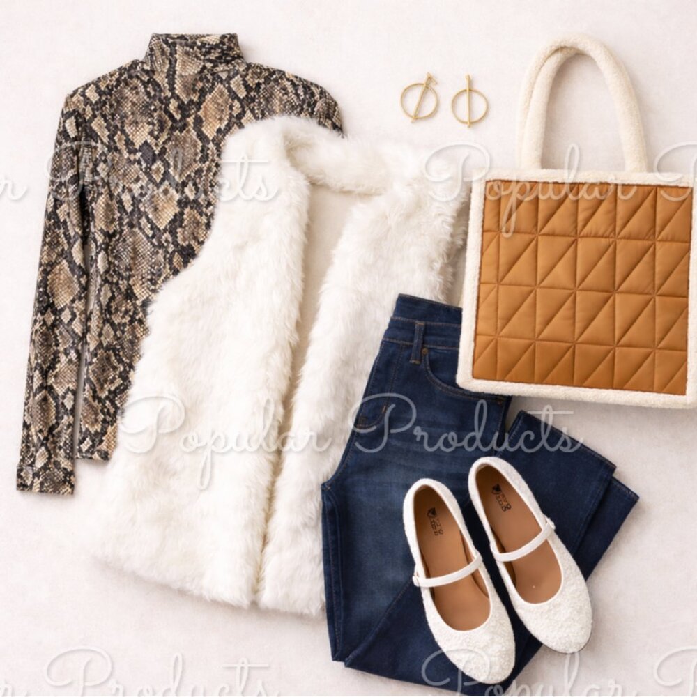 Faux Shearling Mary Jane Flats, White - Picture 6 of 8